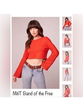 NWT Band of the Free Y2K Style ALIZE RUST LONG Bell SLEEVE CROP TOP Size SM